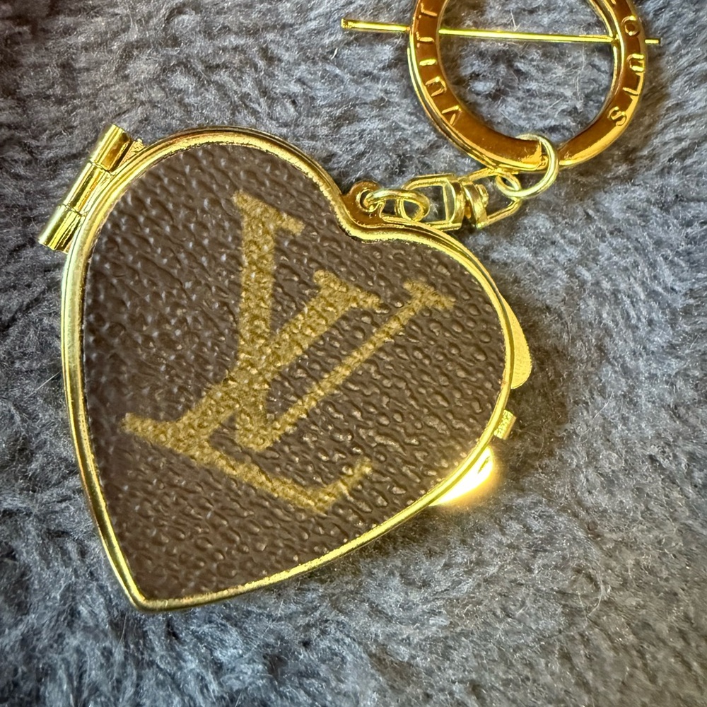 Upcycled Heart-Shaped Keychain - Brown and Gold